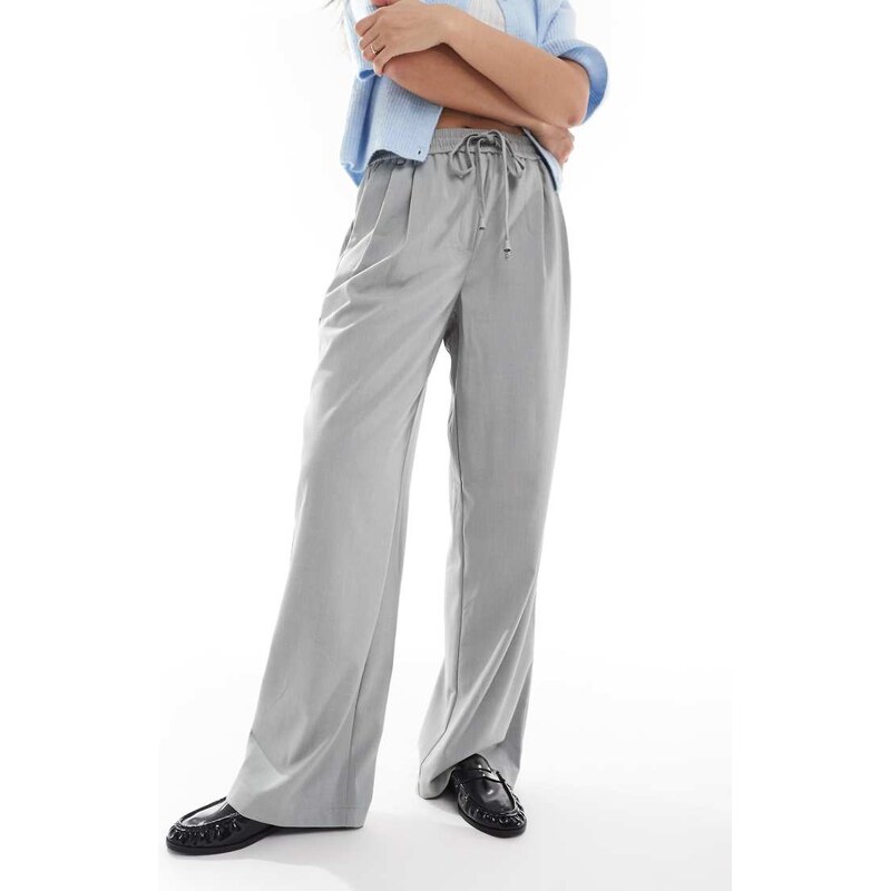 Pieces high waist drapey wide leg dad trouser in medium grey melange 105592142