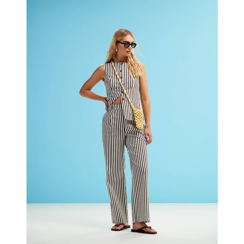 4th & Reckless tailored straight leg trousers co-ord in brown stripe 105592178