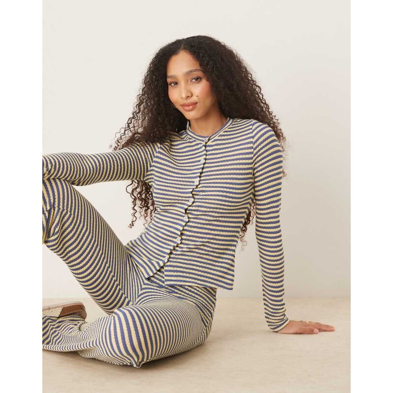 ASOS DESIGN knitted cardigan in blue and yellow stripe-Multi 105592196
