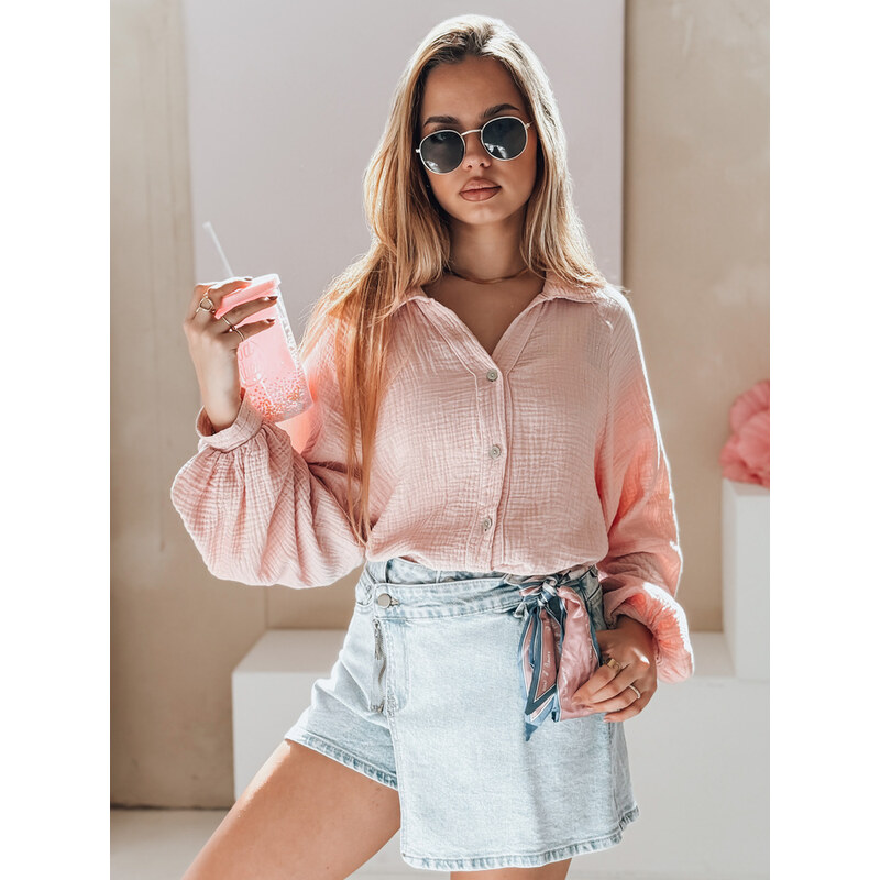 BASIC Pudrová oversize dámská mušelínová košile MUSLINEA DY0477