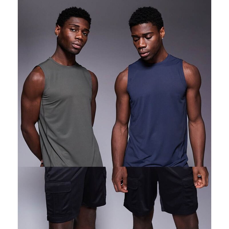 4505 Icon quick dry mesh training tank 2 pack in khaki and navy-Multi 105597664