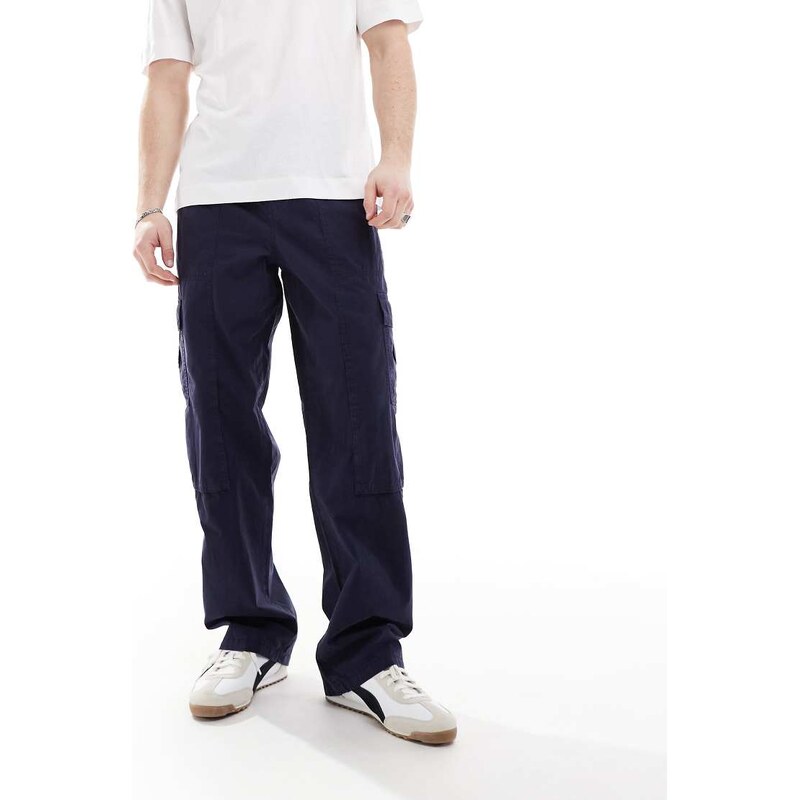 ASOS DESIGN wide leg cargo trouser in navy-Brown
