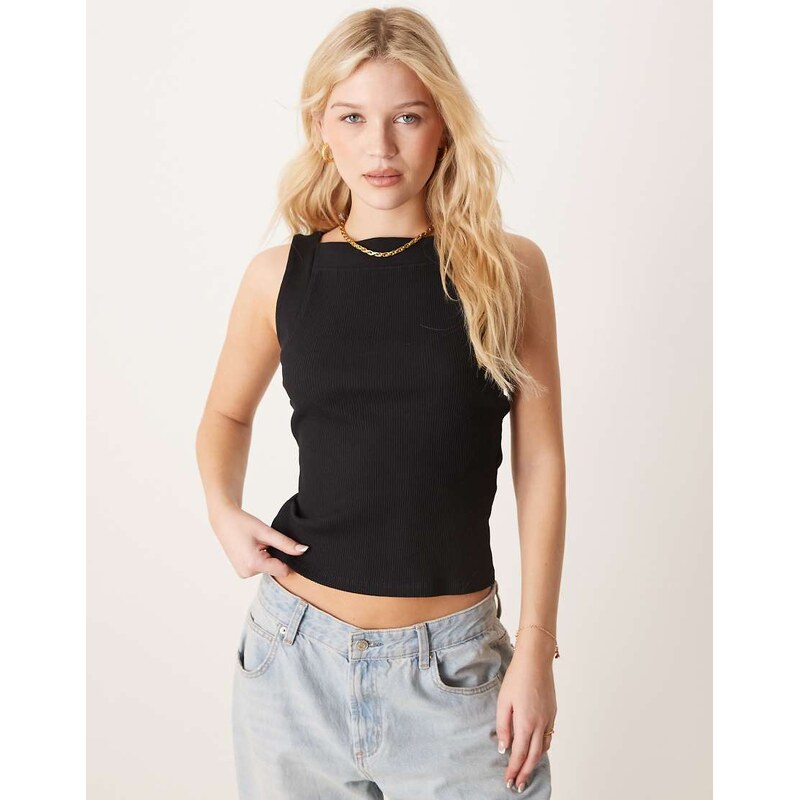 ASOS DESIGN square neck chunky trim vest in black 105596370
