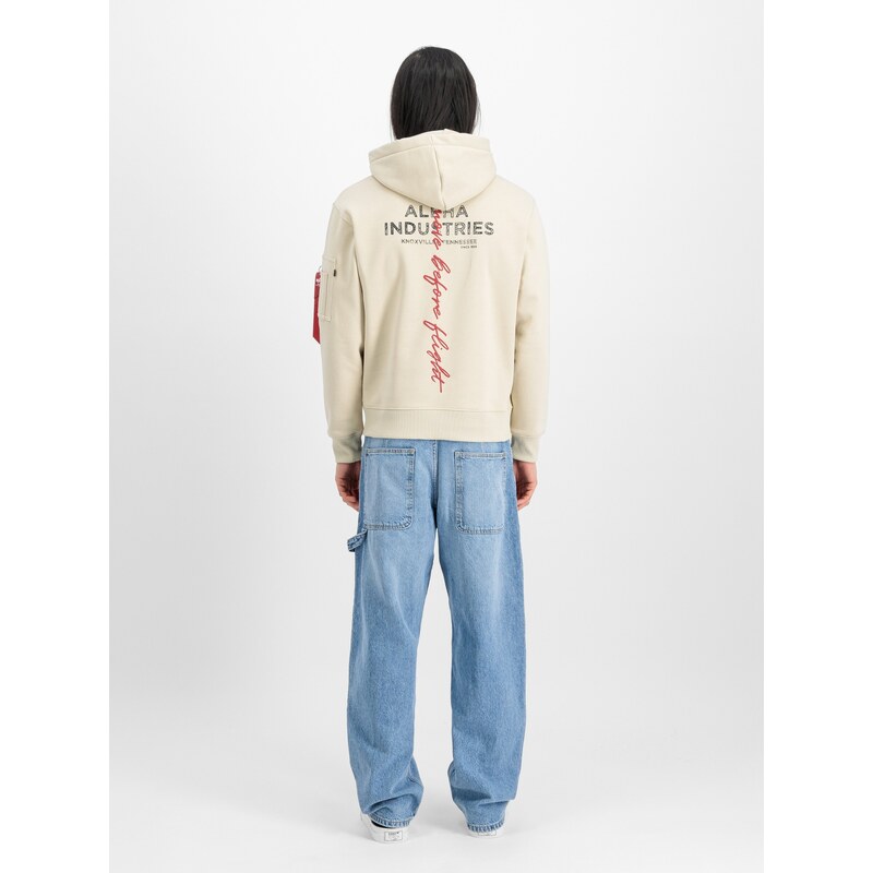 Alpha Industries Mikina Signature Back Print Hoody bílá vintage