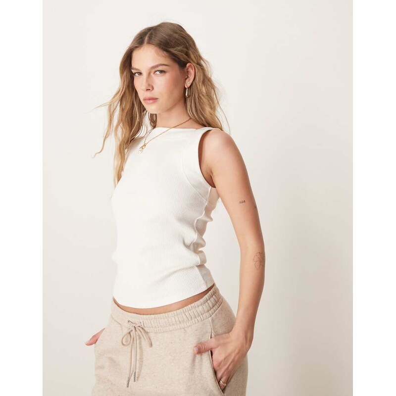 ASOS DESIGN square neck chunky trim vest in cream-White