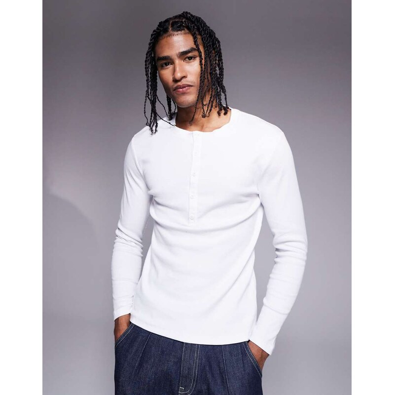 ASOS DESIGN muscle fit long sleeve t-shirt with henley neck in