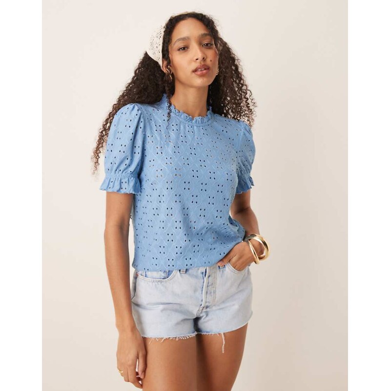 Vila broderie jersey t-shirt in blue