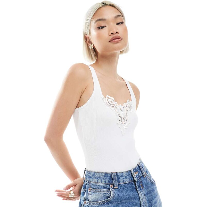 Miss Selfridge lace insert bodysuit in white 105602850