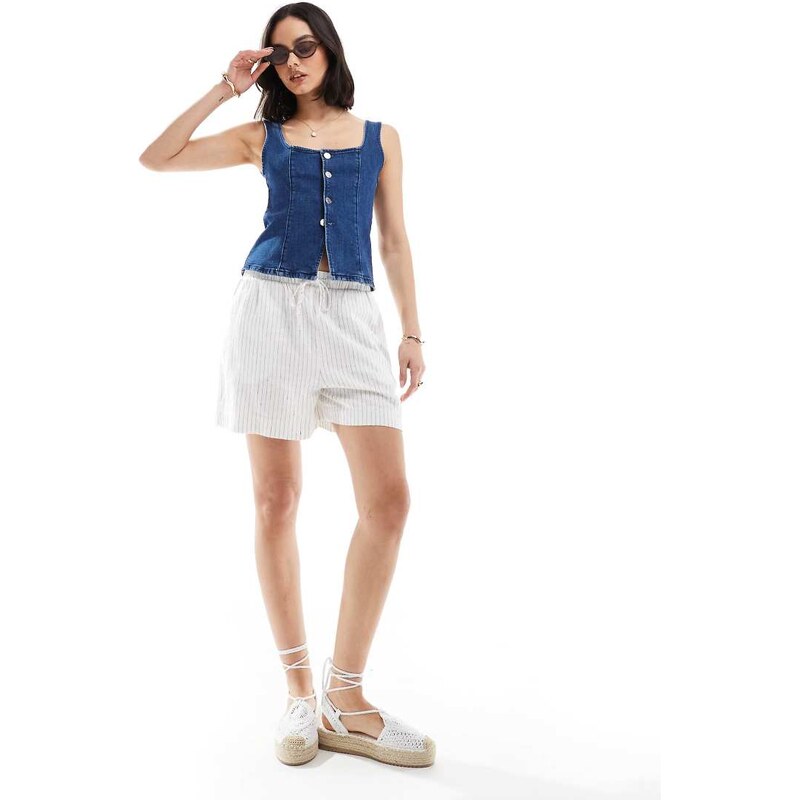 New Look stripe linen short in white