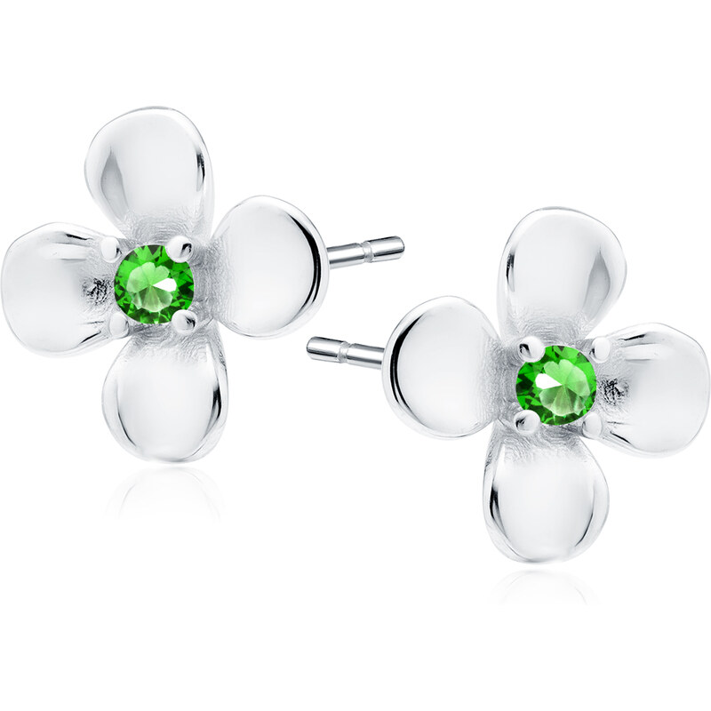 Olivie Stříbrné náušnice KVÍTEK GREEN 9508