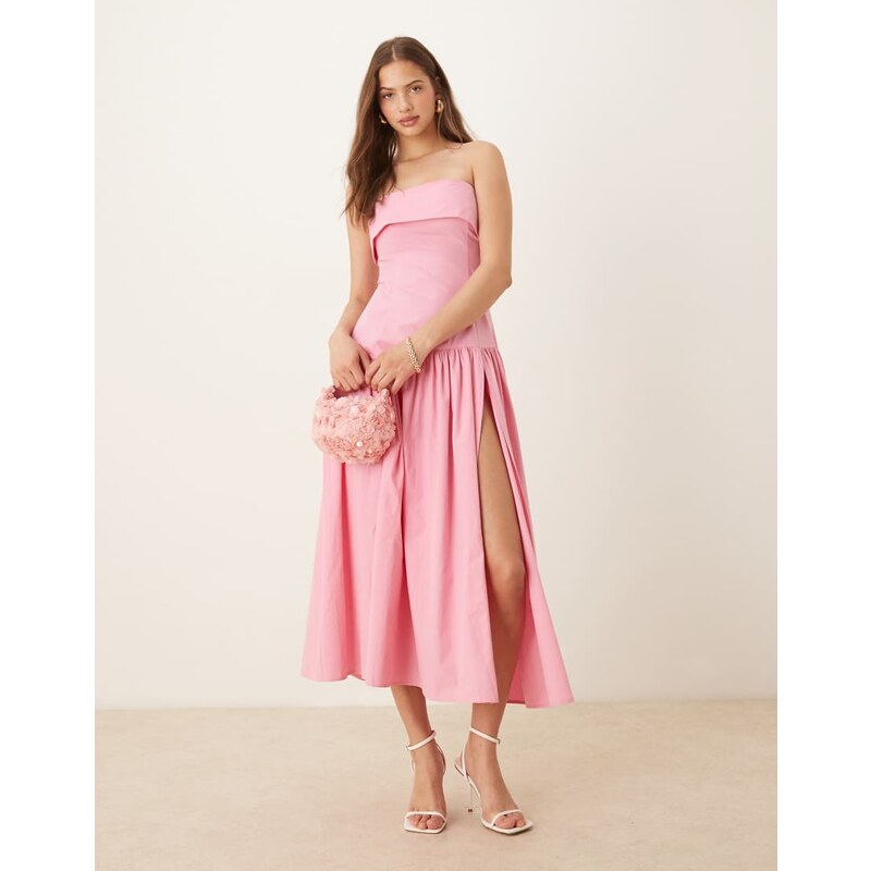 ASOS DESIGN fold over bandeau midi dress with asymmetric