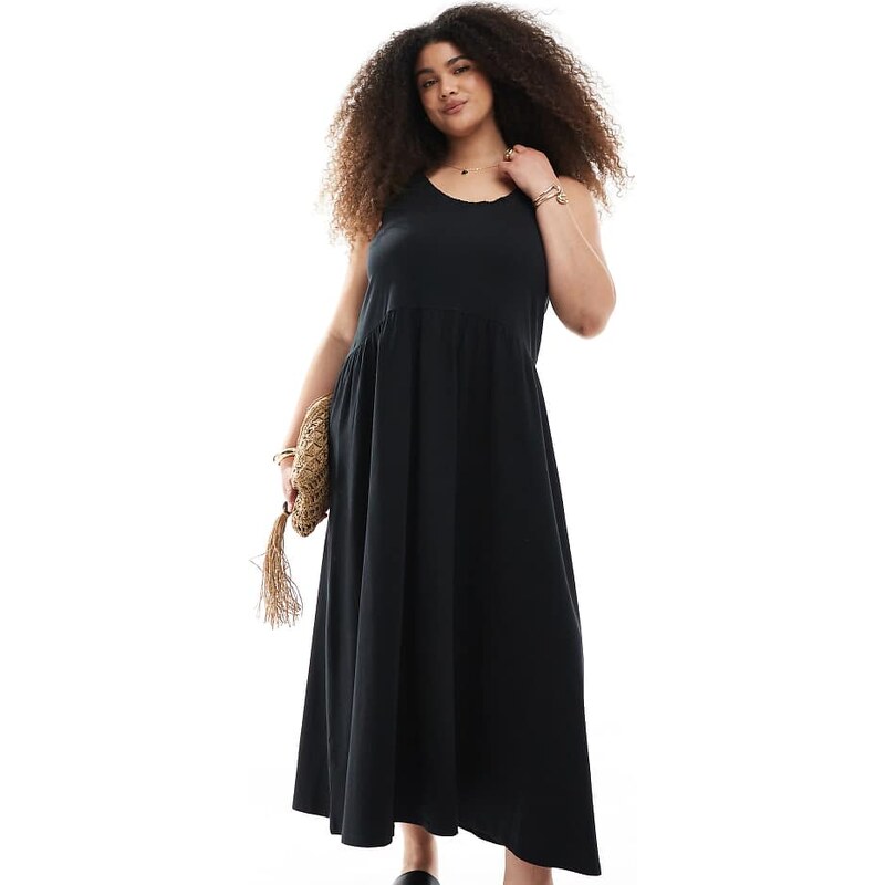 ASOS Curve ASOS DESIGN Curve ruched scoop smock midi dress in black 105762462