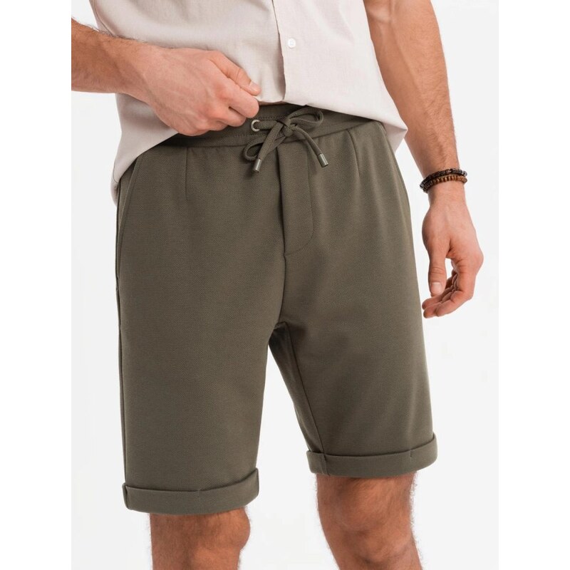 Ombre Clothing Olivové chinos kraťasy V5 SRCS-0170