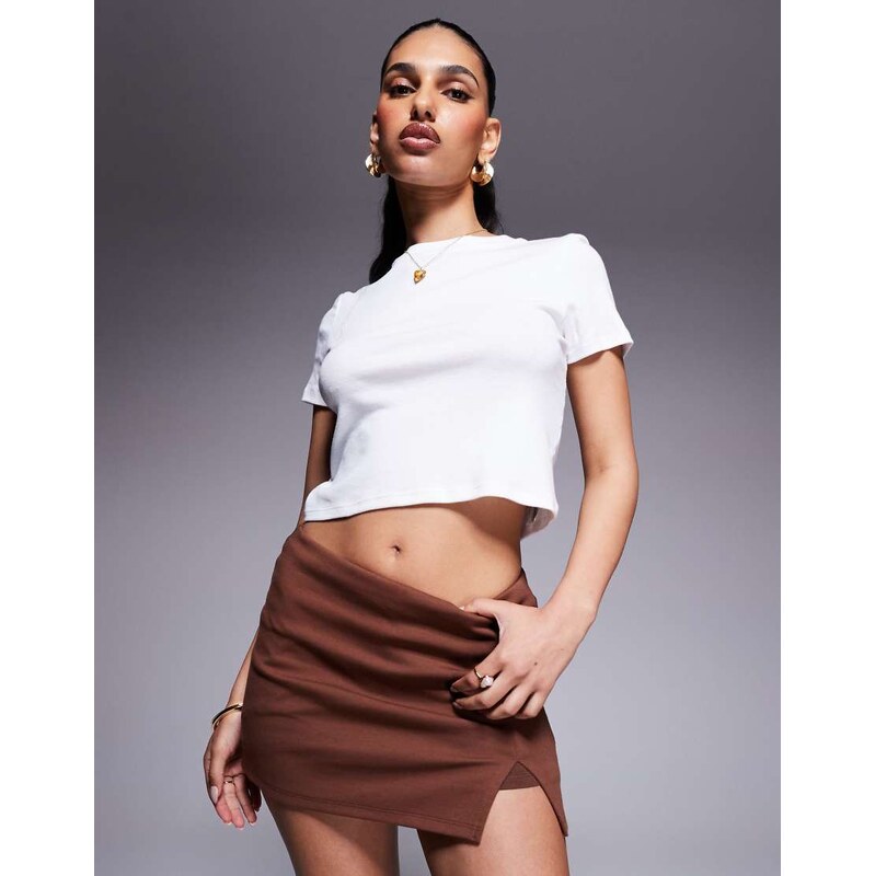 ASOS DESIGN interlock skort with split detail in brown 105612851