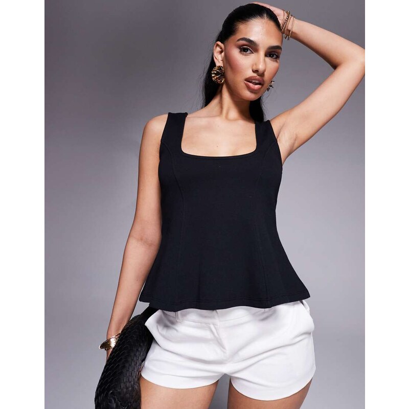 ASOS DESIGN premium ponte cinched waist corset top in black 105612858