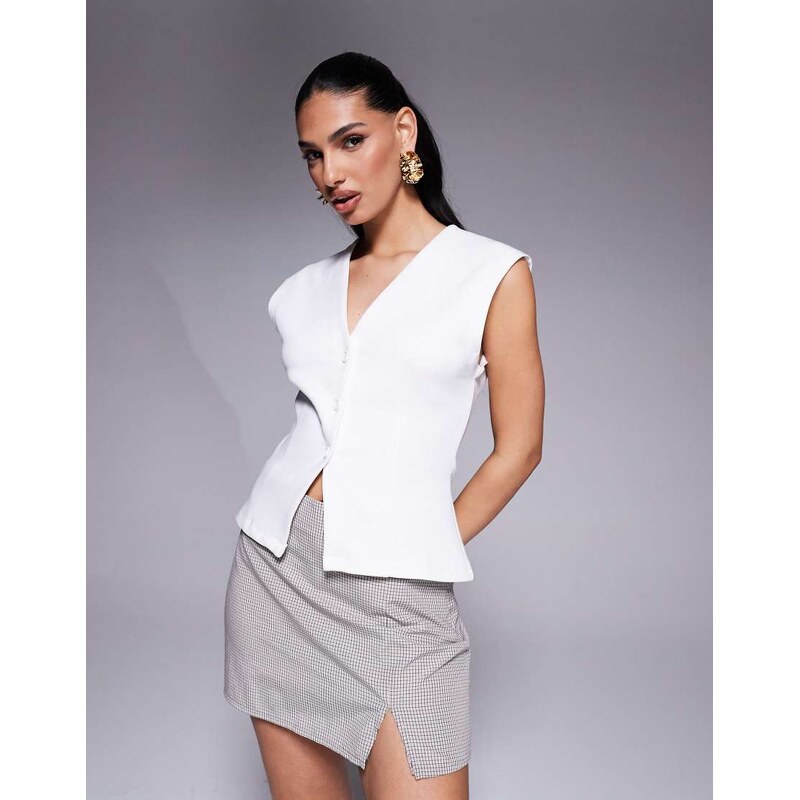 ASOS DESIGN premium ponte waistcoat in ivory-White 105661657