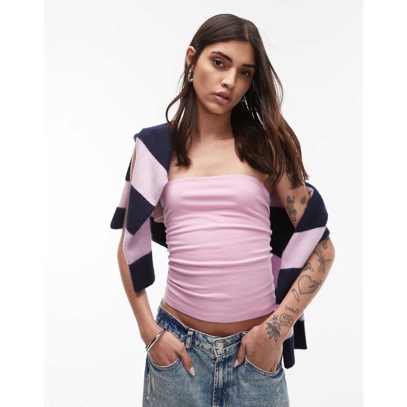 Topshop longline bandeau in pink 105877122