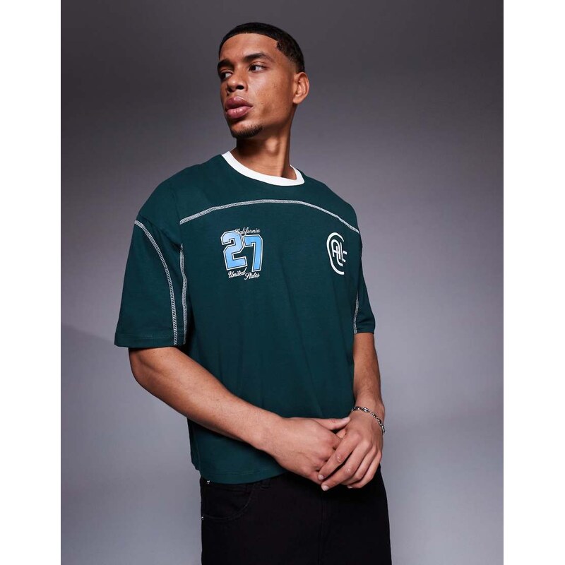 ASOS DESIGN boxy oversized t-shirt with piping detail and sports