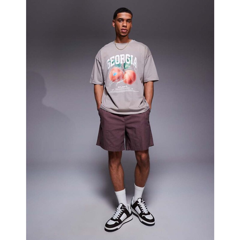 ASOS DESIGN oversized t-shirt with peaches graphic in brown