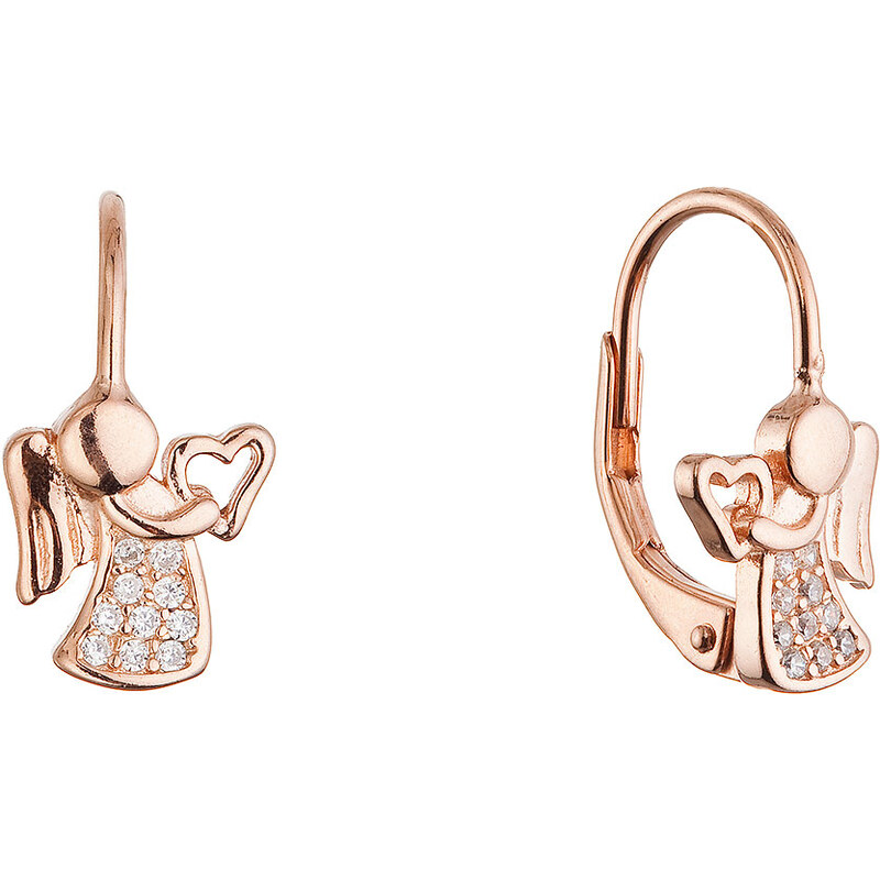 Pozlacené stříbrné náušnice andělé se srdíčky 11721.1 rose gold
