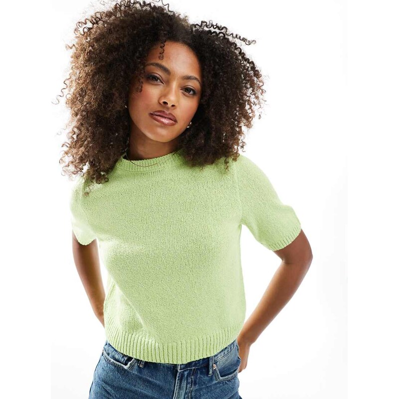 ASOS DESIGN knitted boucle half sleeve top in sage green 105618929