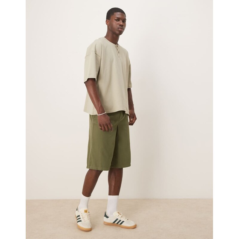 ASOS DESIGN wide longline herringbone shorts in green