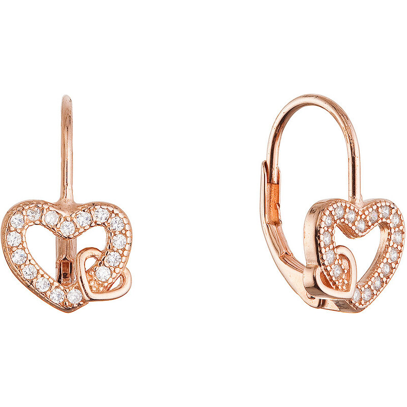 Pozlacené stříbrné náušnice propletená srdíčka 11718.1 rose gold