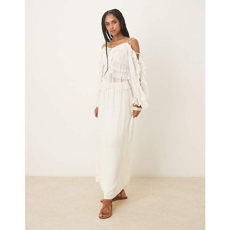 ASOS DESIGN linen look a-line maxi skirt in ivory-White 105682821