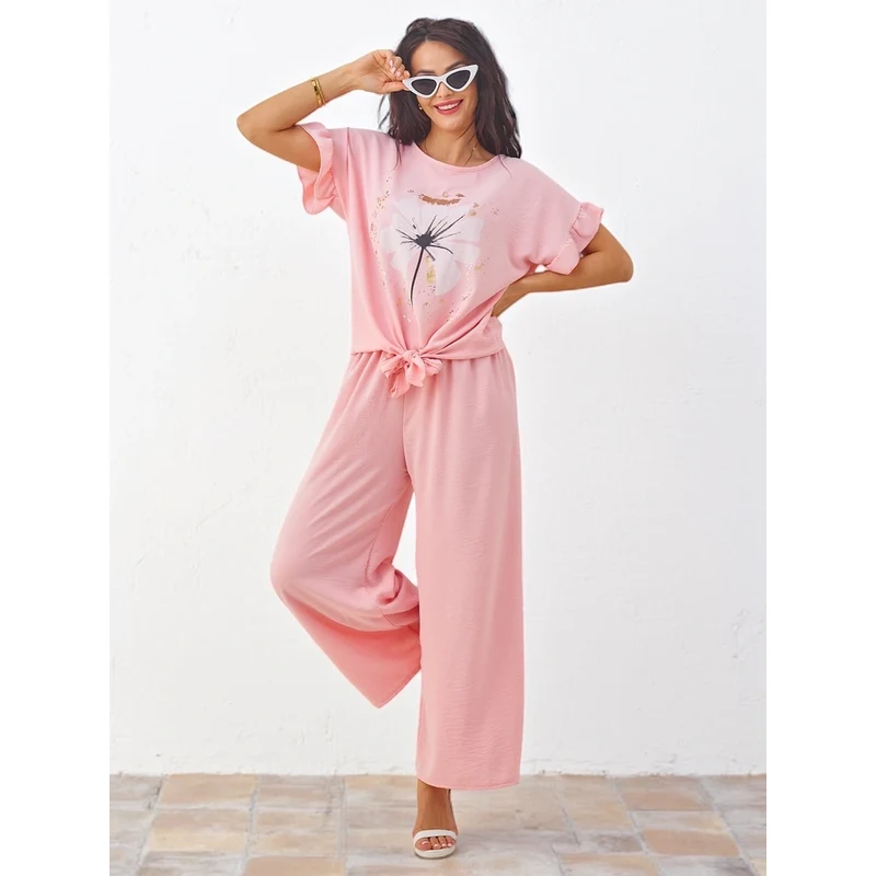 Resti Womens casual set with a short-sleeved blouse and wide pants 108963614
