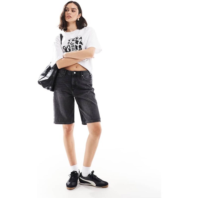 ONLY high waisted denim jort in washed black