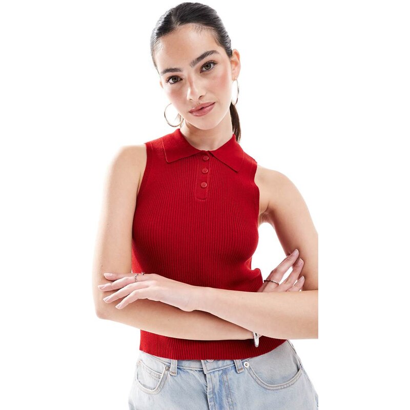 ONLY sleeveless knitted polo top in red