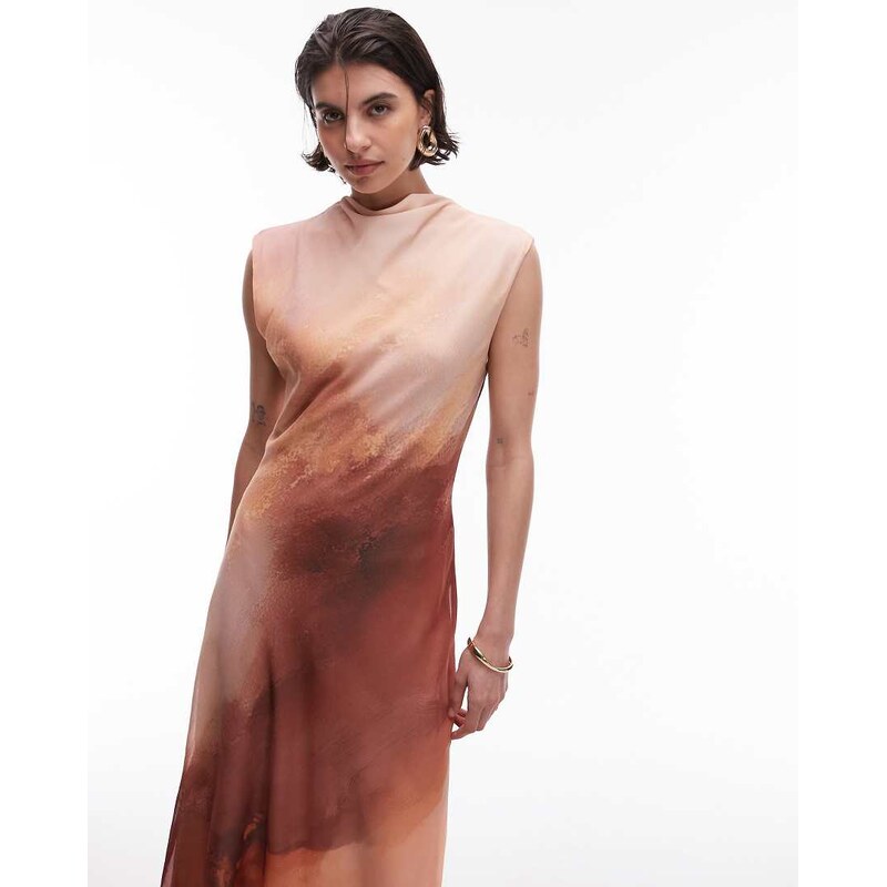 Mango chiffon midi dress in pink ombre print