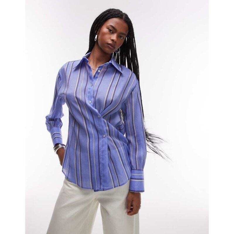 Mango shirt with asymetric button detail in blue stripe 105626916