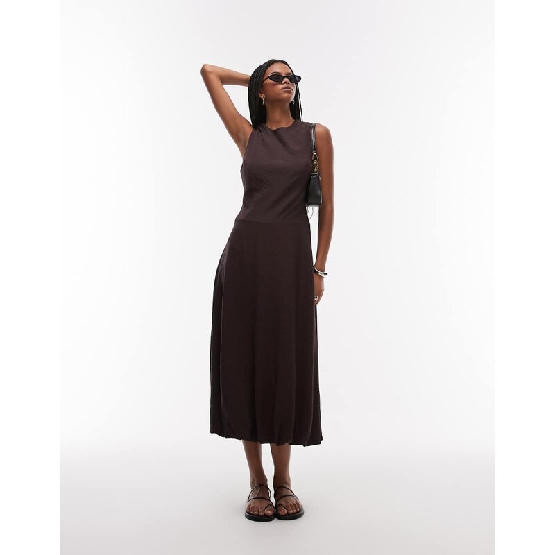 Mango midi dress with soft bubble hem in chocolate-Brown 105635221