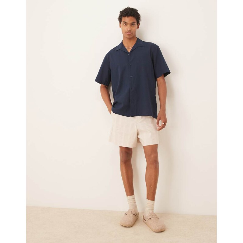 ASOS DESIGN smart bermuda linen blend shorts in ecru-Neutral