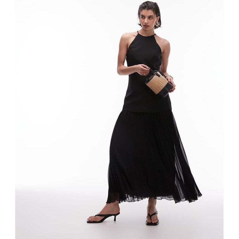 Mango hybrid maxi dress with pleat hem in black 105626996