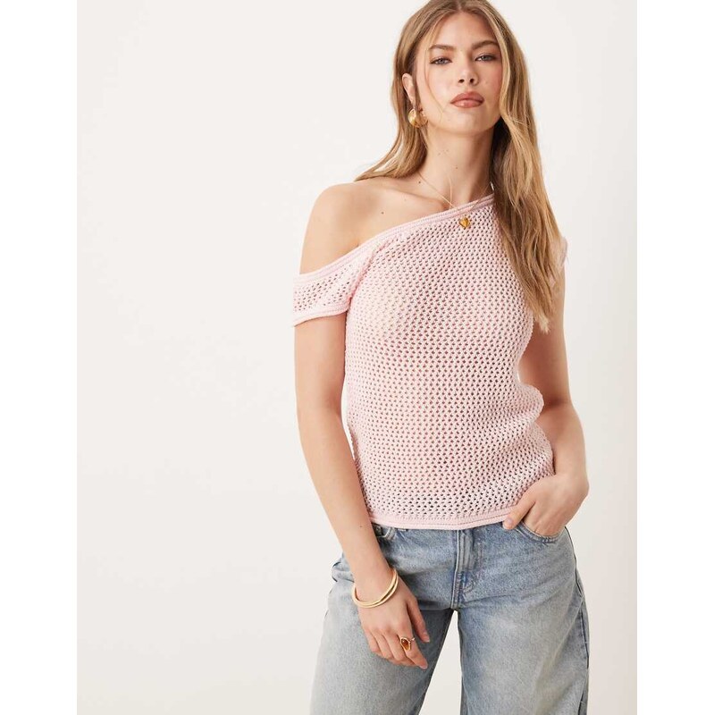 ASOS DESIGN knitted one shoulder top in soft pink 105627023