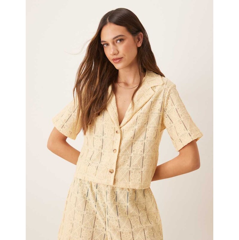 ASOS DESIGN co-ord semi sheer crochet relaxed fit shirt in buttermilk 105635245