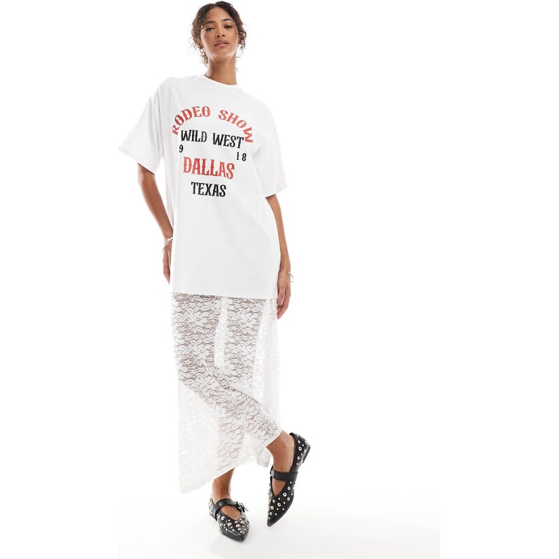 ASOS DESIGN 2 in 1 T-shirt midi lace dress in white with graphic print 105635361