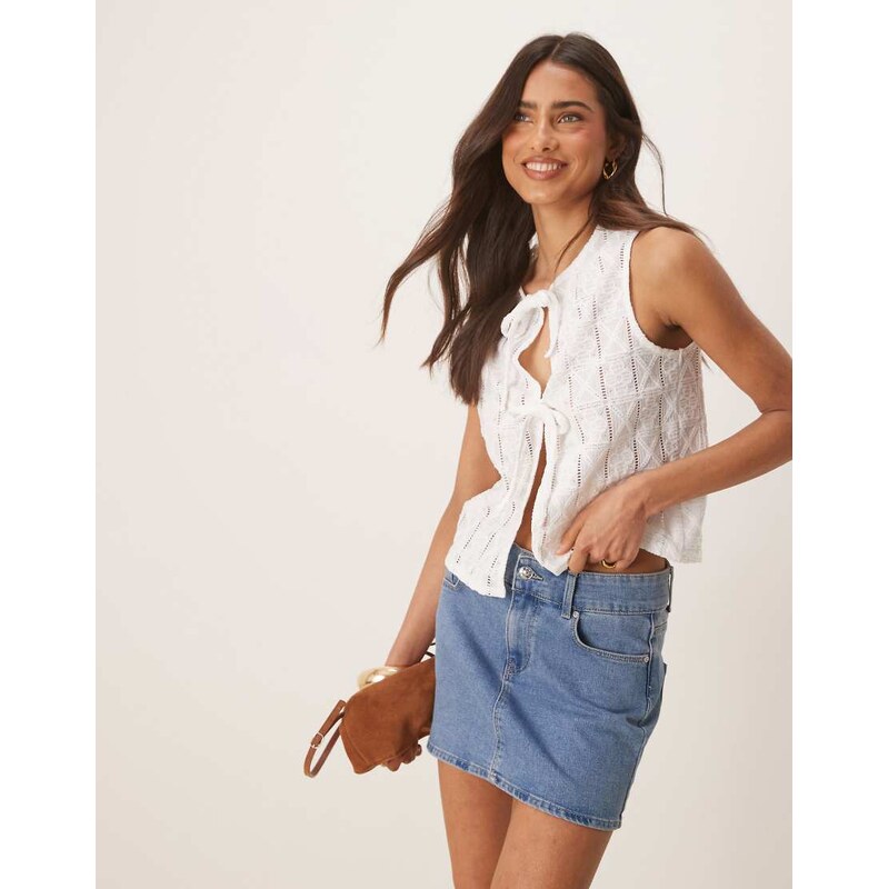 ASOS DESIGN crochet tie front boxy fit round neck waistcoat in