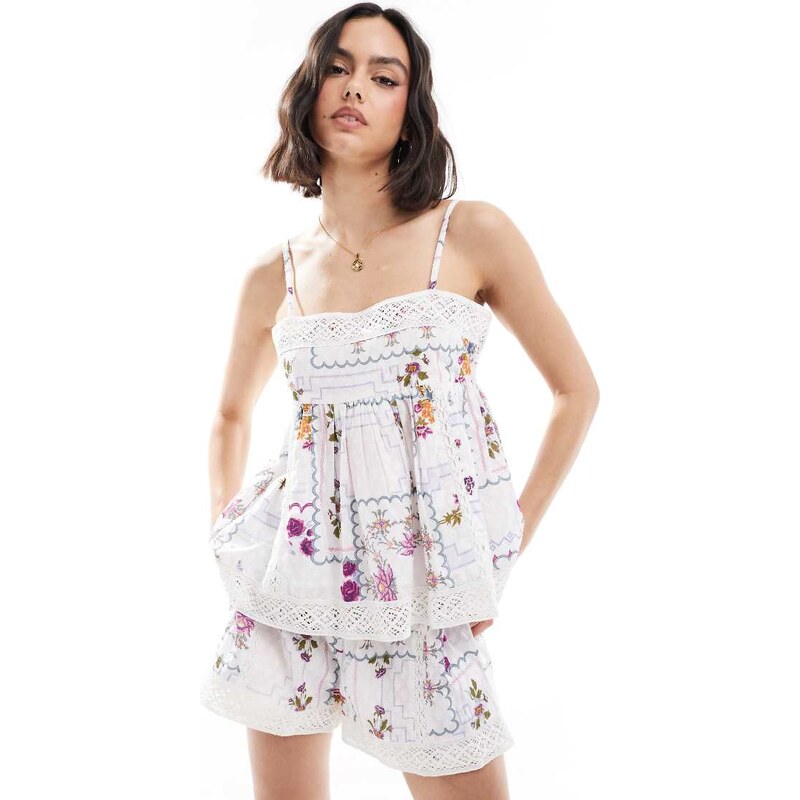 ASOS DESIGN lace trim tablecloth print lace trim co-ord cami-Multi 105661515
