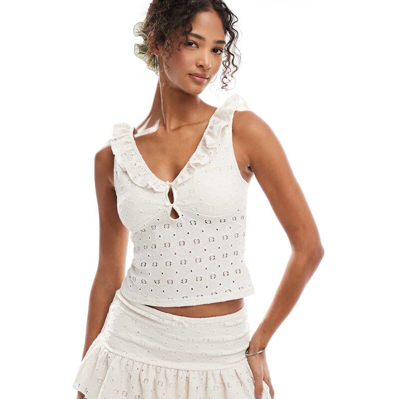 Miss Selfridge frill bow detail crochet cami top co ord in cream