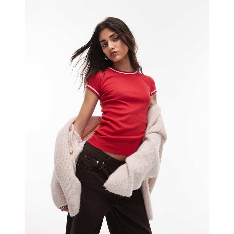 Topshop contrast everyday tee in red 105883895