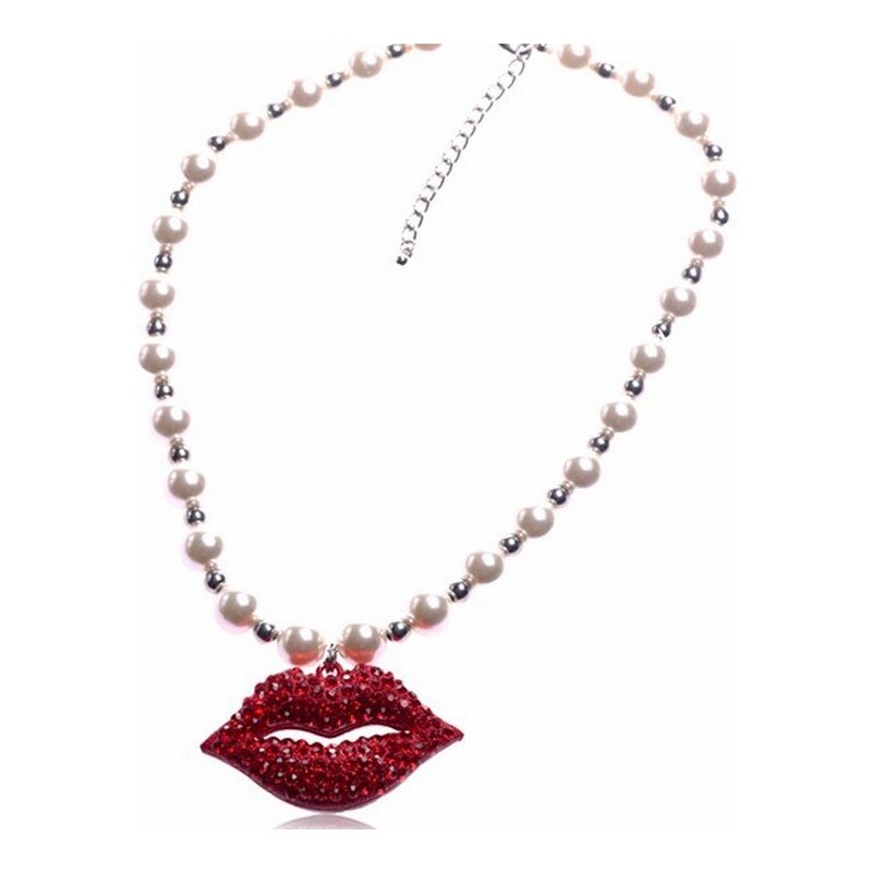 RED LIPS oboustranný perlový náhrdelník - retro doplňky
