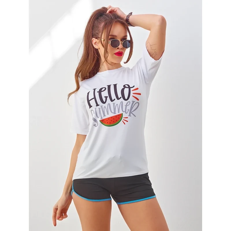 Resti Womens sports set with a t-shirt and shorts Hello Summer