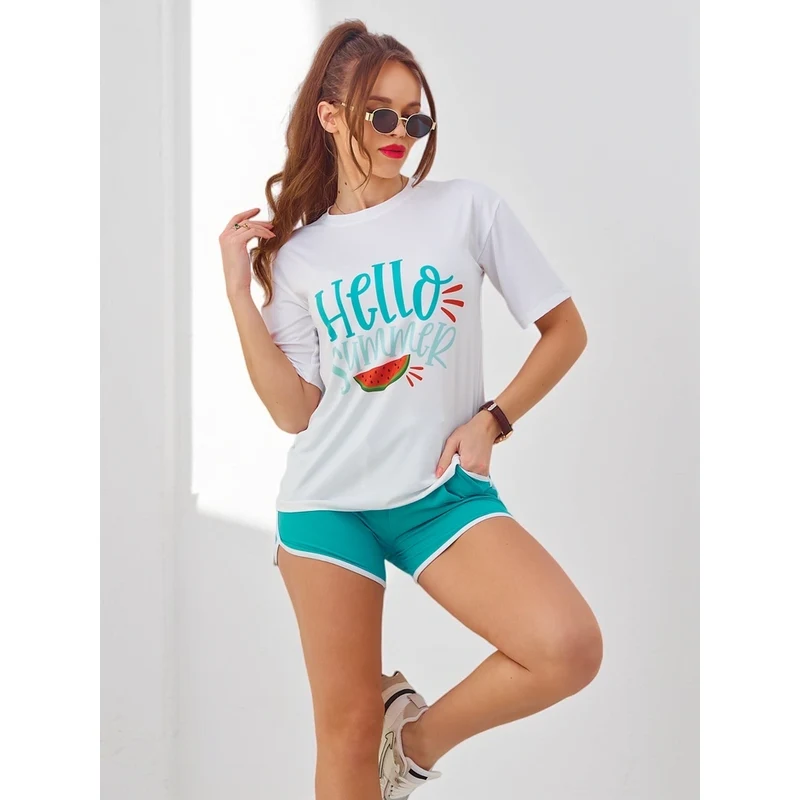 Resti Womens sports set with a t-shirt and shorts Hello Summer