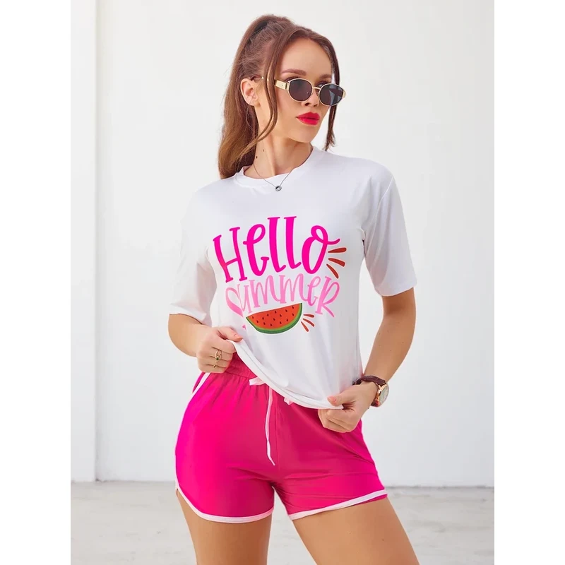 Resti Womens sports set with a t-shirt and shorts Hello Summer
