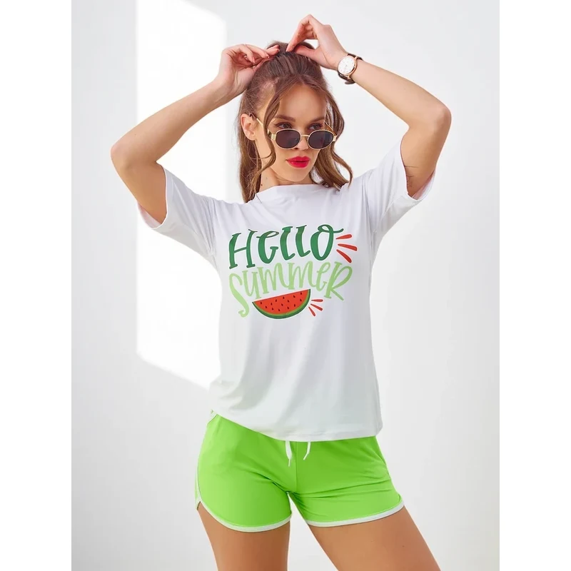 Resti Womens sports set with a t-shirt and shorts Hello Summer