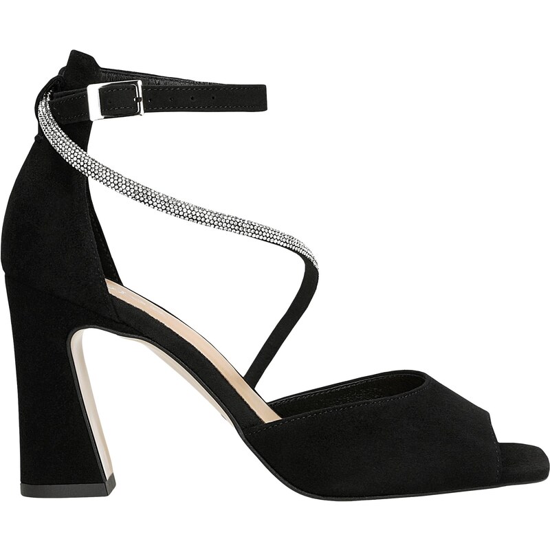 Wojas Černé Večerní Sandály Na Podpatku S Páskem S Krystaly