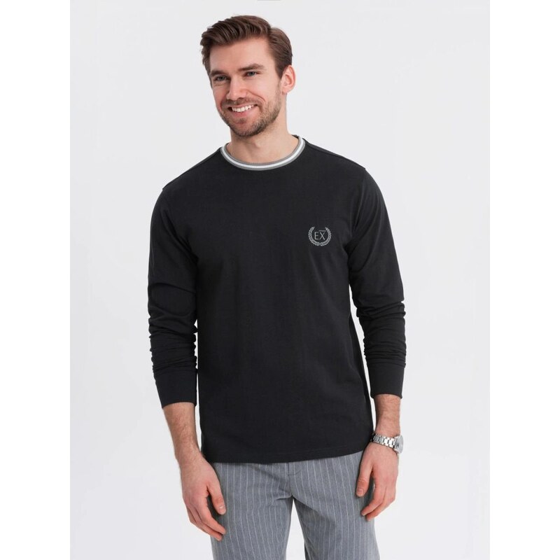 Ombre Clothing Moderní černé tričko s dlouhým rukávem a s logem